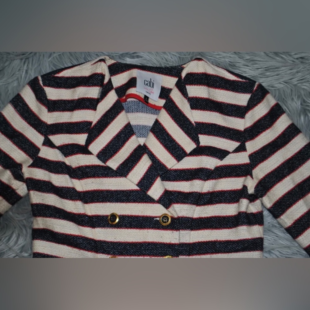 CABI Love Carol Collection 5094 Navy Red Cream Stripe Nautical Jacket 2 - Picture 3 of 4